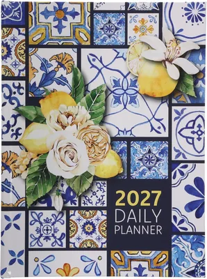 2027 Daily Planner, Floral Moroccan Design, Blue Hardcover