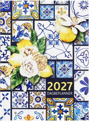 2027 Afrikaans Daily Planner, Floral Mosaic, Blue
