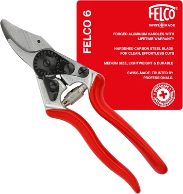 FELCO 6 Compact Medium Hand Bypass Pruning Shears, 42 mm, Hardened Steel Blade, Forged Aluminum Handles, Ergonomically Angled C - Best Deal