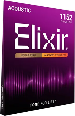 Elixir 11027 Guitar Strings - 80/20 Bronze NANOWEB (.011-.052) Best Deal