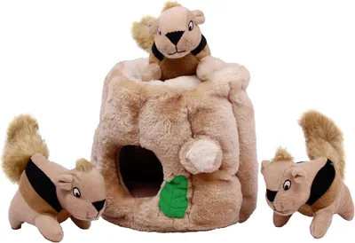 Outward Hound Hide-A-Squirrel Dog Toy Plush Puzzle, 4pc Medium