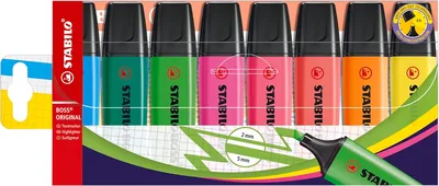 STABILO Boss Original Fluorescent Marqueurs - Pack de 8 Marqueurs Neon Assortis Couleurs