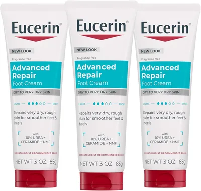 Eucerin Advanced Repair Foot Cream, Fragrance Free, 3 oz. (Pack of 3)