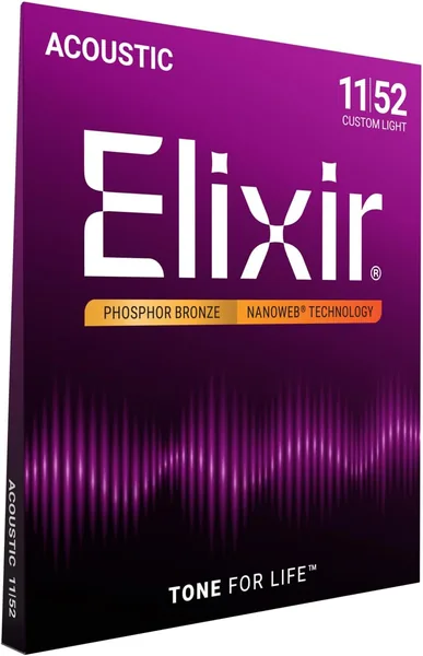 Cordes Elixir Bronze Phosphorus pour guitare acoustique avec revêtement NANOWEB, Custom Light (.011-.052) - Meilleur Prix