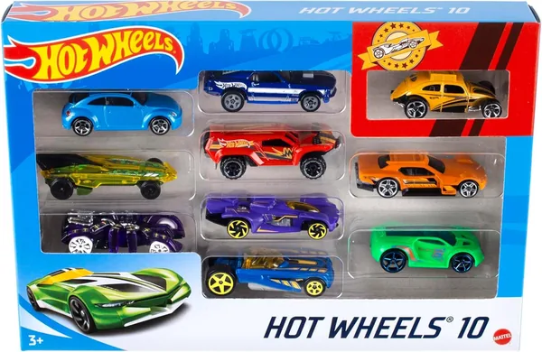 Hot Wheels Pack of 10 Vehicles, Toy Cars (Assorted Models, Random Selection), 54886