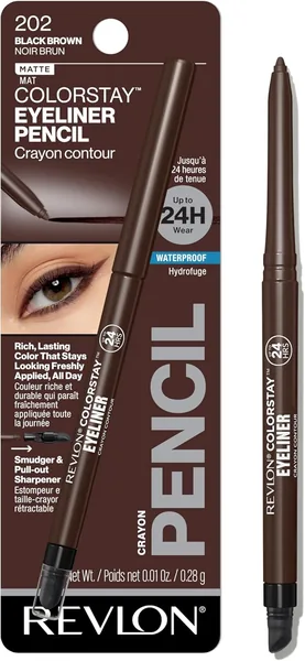 Revlon ColorStay Pencil Waterproof Eyeliner, Smudge-Proof, Eye Makeup with Built-In Sharpener, Black Brown, 0.01 oz