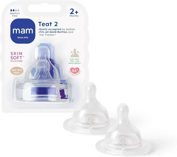 MAM Teats Size 2 | 2 Pack | Medium Flow | Fits All MAM Bottles