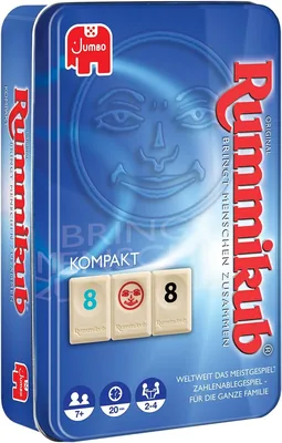 Jumbo Games Original Rummikub Kompakt im Metallkasten - Das Klassische Unterhaltungsspiel für Zuhause und unterwegs, für Erwachsene und Kinder ab 7 Jahren | 41% Rabatt
