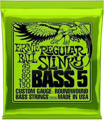 Ernie Ball Regular Slinky - Cuerdas de bajo eléctrico de 5 cuerdas, entorchado de níquel, calibre 45-130