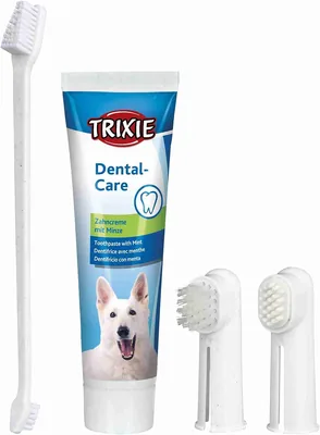 Set de Higiene Dental TRIXIE para Perros, Pasta de Dientes con Menta (100 g), Cepillo de Pulgar y Cepillo de Masaje, Cuidado Oral Completo, Placa