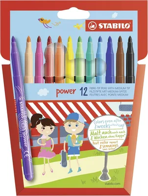 Stabilo Power - Ensemble de 12 stylos à colorier avec étui en carton - Tip médium - Assortis
