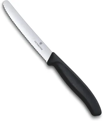 Victorinox Wavy Edge Steak and Tomato Knife, Round Tip, Black, 6.7833