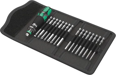 Wera 5059295001 KK 60 Kraftform Bitholding Screwdriver and 3 1/2-Inch Bit Pouch Set, 17-Piece, Multi