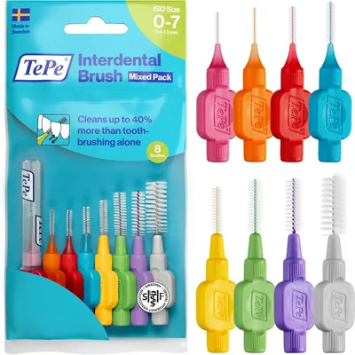 TePe Original Szczoteczka Międzyzębowa, Zestaw Mieszany, 0,4-1,3 mm, 8 szt. | ISO 0-7, Usuwanie płytki nazębnej, Nici dentystyczne