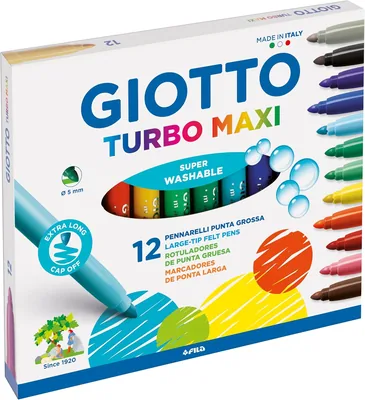 Marcatori Giotto Turbo 454000 - Punta Ampia Turbo Maxi 5mm - Confezione da 12, Vari Colori