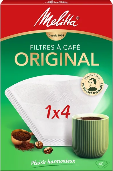 Melitta Original 1 x 4 Coffee Filters - Pack of 40 Filters, + 5 filter bags, White