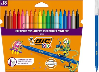 BIC Kids Visa Crayons de couleur avec pointe fine, lavables, encre à base d'eau - Assortis, paquet de 18 (19% Off)