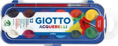GIOTTO Aquarelli, Acuarelas con 1 pincel incluido, diámetro de tableta 30 mm, Colores variados, 12 uds.