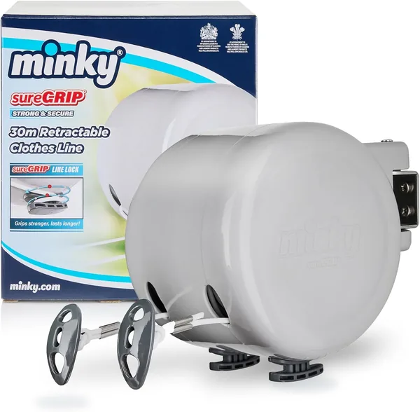 Minky Retractable Duo Reel Washing Line, Grey, 2x15m