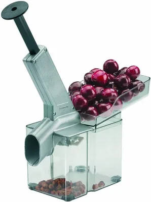 Westmark Kirschomat Kernentferner mit Gitter und Großem Kernkasten, Kunststoff/Edelstahl/Aluminium, Silber/Schwarz/Transparente