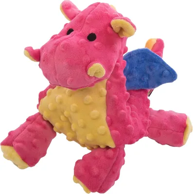goDog Dragon Tough Plush Dog Toy with Chew Guard, Large, Coral (770638)