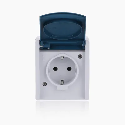 Busch-Jaeger 20 EW-53 Schuko-Steckdose mit klappbarem Deckel IP44 Ozeangrau | Feuchtraumsteckdose für Obermontage - robust aus Thermoplast