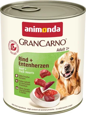 Animonda GranCarno Feuchtfutter mit Rindfleisch + Entherzen, 6 x 800 g, kornfrei, ohne Zucker, für Erwachsene Hunde, mit frischem Fleisch