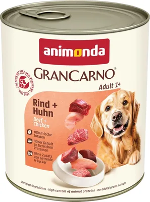 Animonda GranCarno Feuchtfutter mit Rind & Huhn (6 x 800 g, getreidefrei, ohne Zucker, für Erwachsene Hunde, frisches Fleisch)