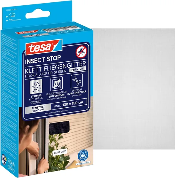 tesa fly screen Comfort Velcro strip for windows black 1.3m