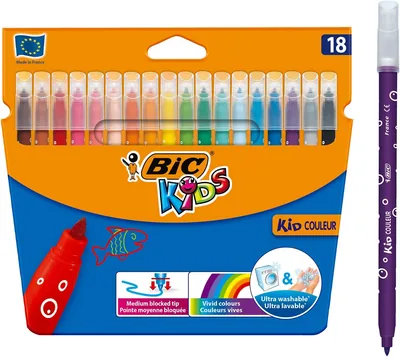 BIC Kids - Stylos de couleur pour enfants avec pointe moyenne - Assortis, paquet de 18 - 53% de réduction