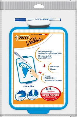 Tableau blanc BIC Velleda double face (19 x 26 cm) - Marqueur sec avec feutre et effaceur bleus - Turquoise, Pack de 1 - 13% de réduction