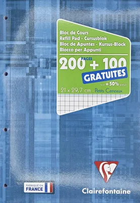 Clairefontaine 65816C - Bloc-notes à couverture collée grand format avec 300 pages (200+100 gratuites) 90 g, perforé 4 trous et petit carré - 80% de réduction
