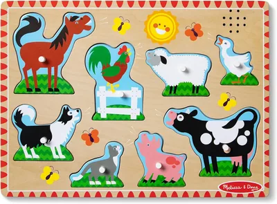 Melissa & Doug Farm Animals Sound Puzzle - Wooden Peg Puzzle