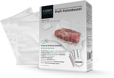 CASO Profi Vakuumbeutel 20x30 cm / 50 Stück, für alle Vakuumversiegelungsgeräte, BPA-frei, sehr stark und reißfest ca. 150μm, zum Kochen