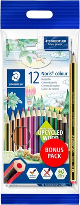 STAEDTLER Noris Colour 185 - Set de 12 crayons de couleur, 1 crayon et 1 gomme - Pour enfants et adultes, bois recyclé, B