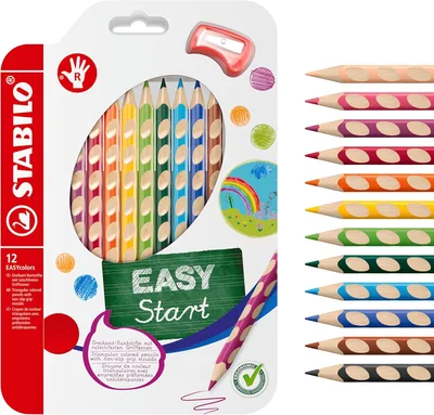 Ergonomische Buntstifte STABILO EASYcolors - Rechtshänder - Packung mit 12 Stiften - Assortierte Farben inkl. Schärfer