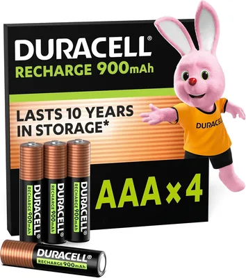 Baterías recargables Duracell AAA (4 Pack), 900mAh NiMH, precargadas, nuestras baterías recargables n.º 1 en duración, con un 36% de descuento