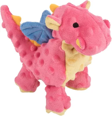 goDog Bubble Plush Dragons Squeaky Dog Toy, Small, Coral