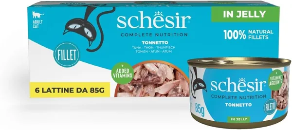 Schesir, Jelly Tuna Complete Wet Cat Food with Vitamins Added, 6 x 85g Cans