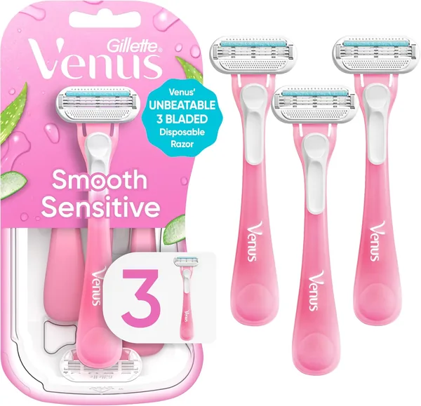 Gillette Venus Sensitive Women's Disposable Razors (Single Package of 3 Razors)