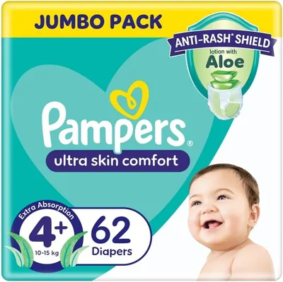 Pampers Baby Dry - Size 4+ Jumbo Pack (62 Nappies) with Lotion, 27% Off