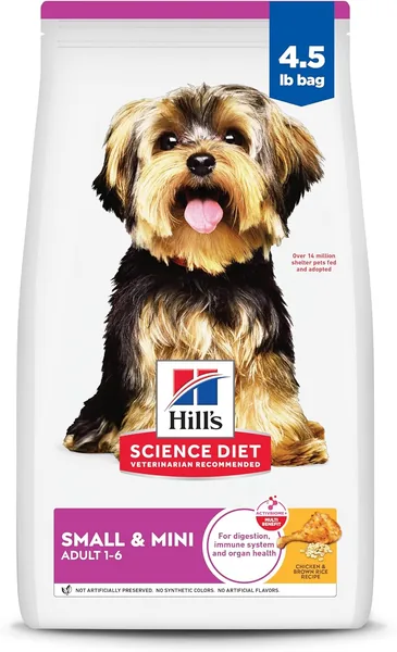 Hill\u2019s Science Diet Adult 1-6 Small & Mini Dry Dog Food, Chicken & Brown Rice, 4.5 lb. Bag