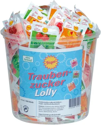 Frigeo Grape Sugar Lolly in Three Flavours: Strawberry, Tropic and Cherry, 100 Pieces in a Bucket (7