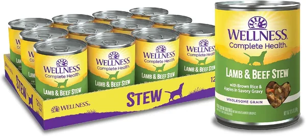 Wellness Thick & Chunky Natural Dog Food, Lamb & Beef Stew, 12.5oz Can (Pack of 12)