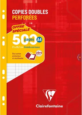 Clairefontaine 14791C - Carton à copies perforé double - Format A4 - 500 pages carrées