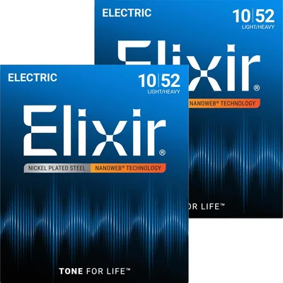 Elixir Electric Guitar Strings NANOWEB Light Heavy .010-.052#12077 Set of 2 Best Deal