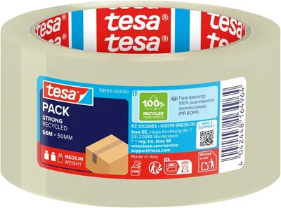 tesa UK Umweltfreundliche Verpackungstape ecoLogo, 66 m x 50 mm - Transparent | Packband aus 100 % recyceltem Ku