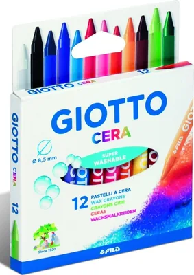 Cera Giotto, Ceras Lavables, Diámetro 0.8 cm, Colores Variados, Paquete de 12