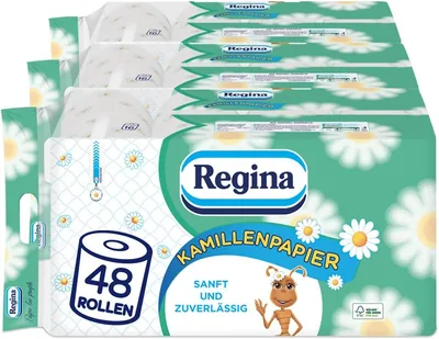 Regina 405870 Toalettpapper, 48 Stück, Weiß | 3 x 16 Stk. à 150 Blätter pro Rolle, Weich und Zuverlässig mit einem Hauch von C