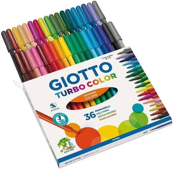 GIOTTO Turbo Color 2.8mm Fine Tip Marker Pens - Intense Colours (Pack of 36)